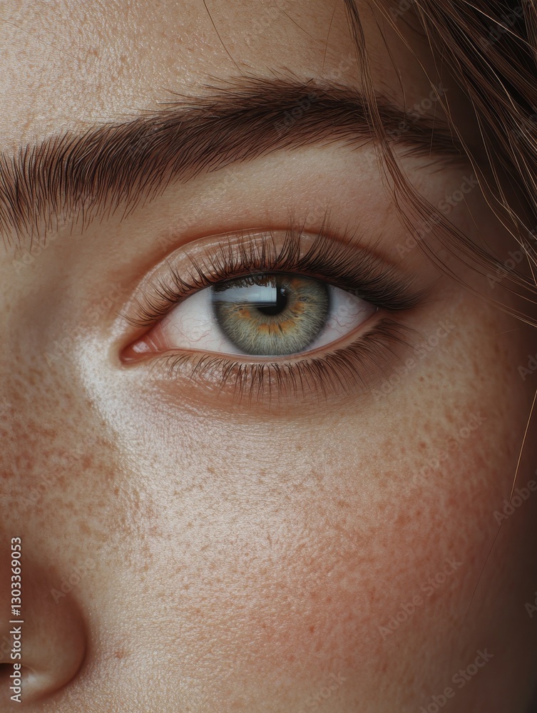 Obraz premium Macro closeup of pretty girl eyes looking to camera. Young millennial woman eye and face detail