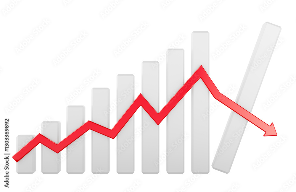 Bar Chart with growth red arrow and crash in the end, 3D rendering isolated on transparent background Bar Chart with growth red arrow and crash in the end, 3D rendering isolated on transparent background