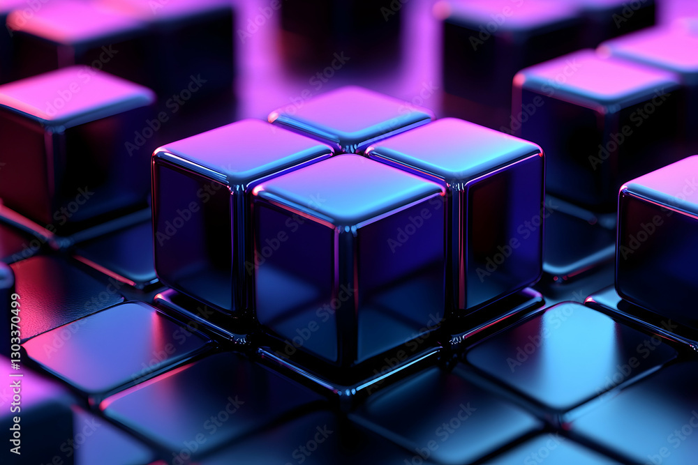 Abstract geometric pattern, cubes in neon light Abstract geometric pattern, cubes in neon light