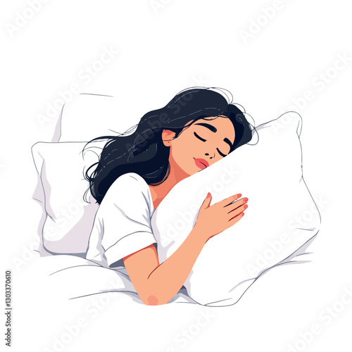 Beautiful young woman sleeping peacefully and hugging pillow in bed