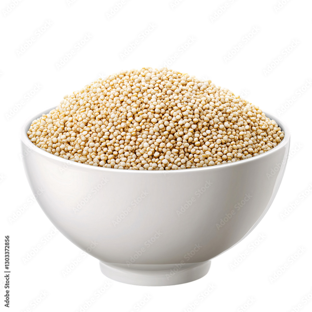 Quinoa in white bowl isolated on transparent background. Quinoa in white bowl isolated on transparent background.