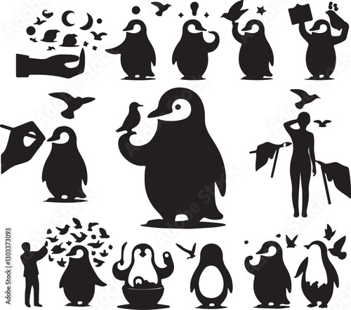 Adorable Penguin in Antarctica Landscape, Cute Cartoon Penguin Illustration.