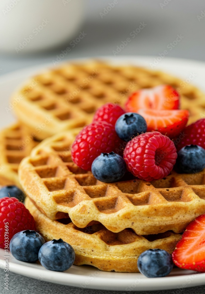 Cardamom-flavored Norwegian waffles, garnished with a selection of fresh berries, perfect for a delightful breakfast or dessert. Cardamom-flavored Norwegian waffles, garnished with a selection of fresh berries, perfect for a delightful breakfast or dessert.