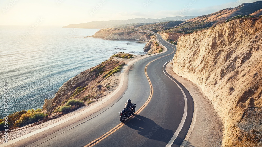 Fototapeta premium Coastal Motorcycle Ride: Pacific Coast Highway Adventure