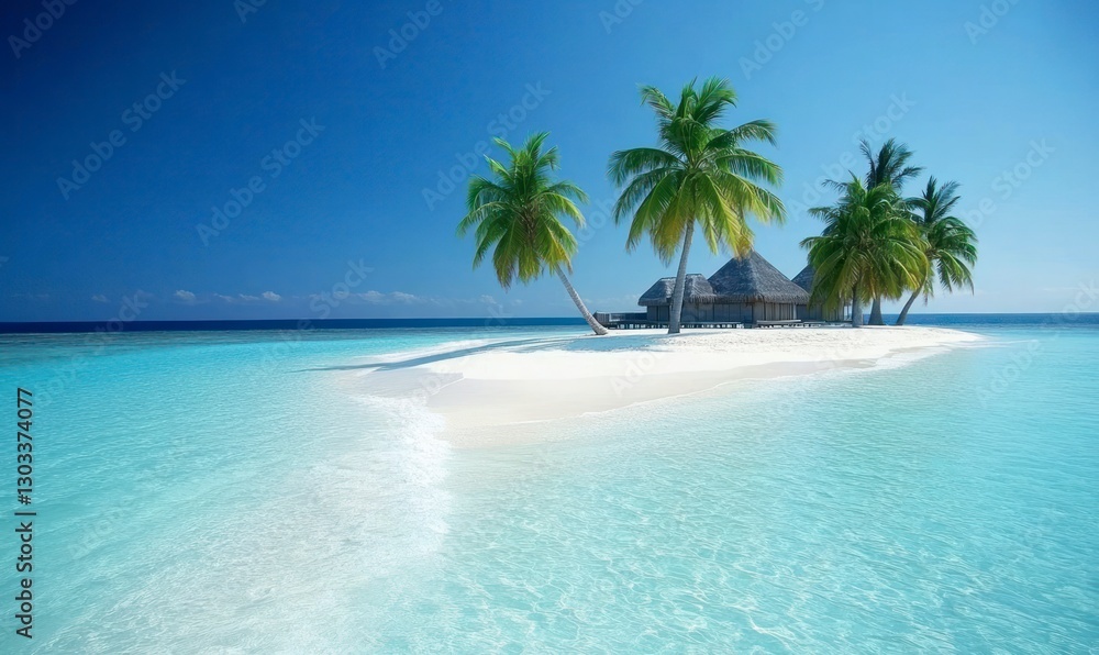 stunning beach with crystal-clear turquoise waters and palm trees, offering an idyllic vacation spot stunning beach with crystal-clear turquoise waters and palm trees, offering an idyllic vacation spot