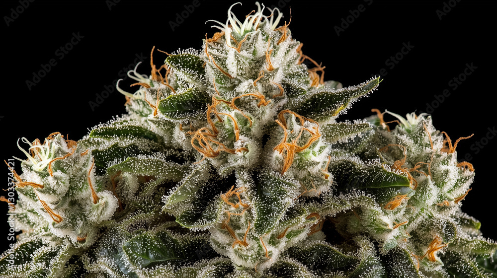 Marijuana buds, green leaves in a detailed closeup. Organic cannabis garden, nature's season of healing, rich in THC and CBD Marijuana buds, green leaves in a detailed closeup. Organic cannabis garden, nature's season of healing, rich in THC and CBD