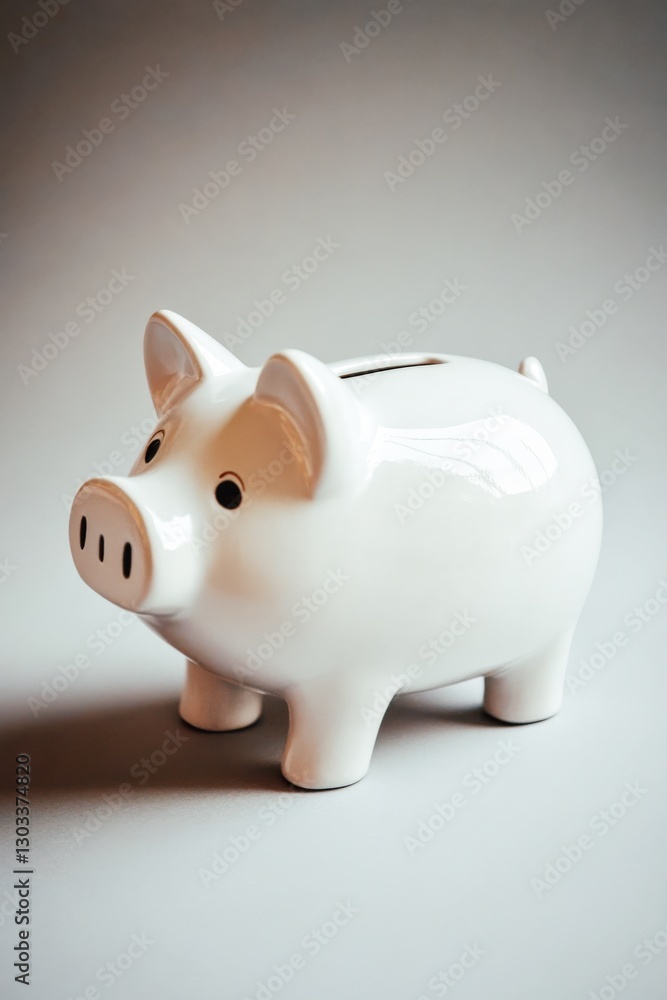 Classic white piggy bank on a neutral background Classic white piggy bank on a neutral background