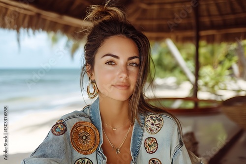 Beach Woman Portrait Under Hut