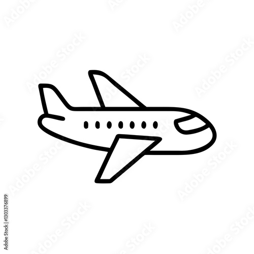 Airplane icon flying in the sky, symbolizes travel and adventure, black outline, modern design