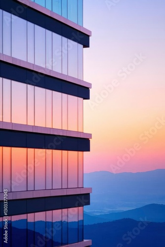 Modern building at dusk in mountains. Use for real estate or architecture