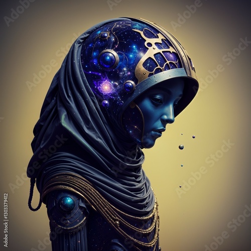 Ethereal Cosmic Queen with a Galactic Helmet