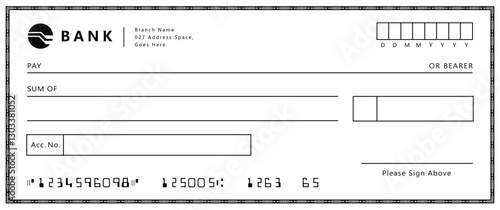 Bank check, vector blank money cheque, checkbook template with guilloche pattern and fields. Currency payment coupon, money check background