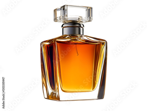 Amber perfume bottle on black background