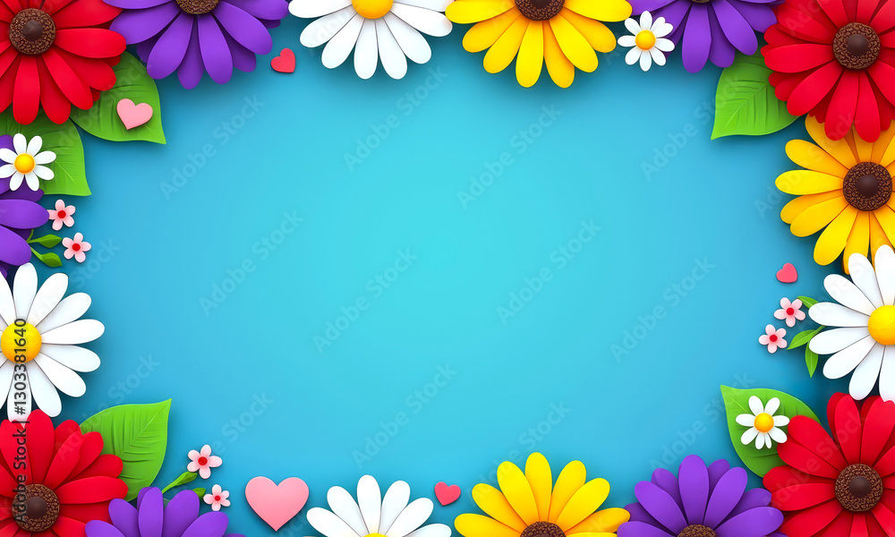 Vibrant Floral Frame With a Blue Background Vibrant Floral Frame With a Blue Background