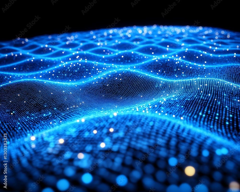 Glowing blue data waves with glittering sparks Glowing blue data waves with glittering sparks