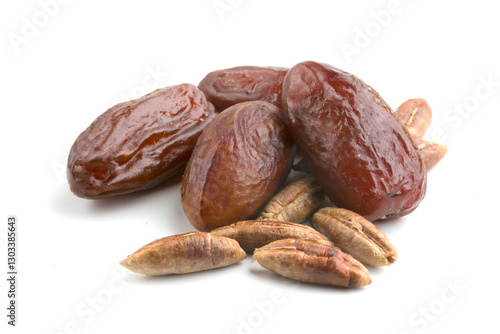 dried dates with pits on white background photo