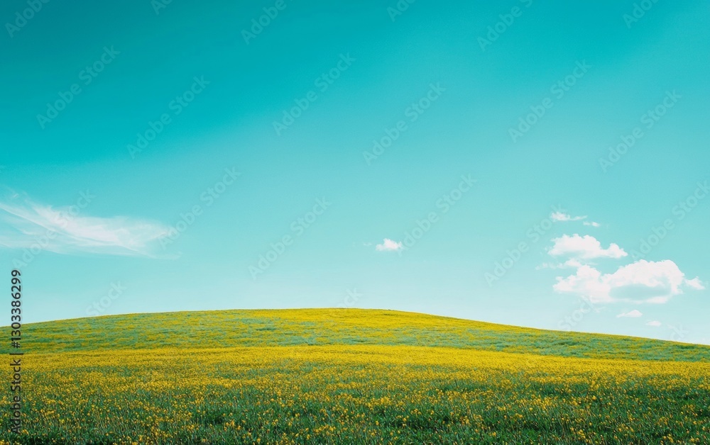 Beautiful yellow wildflowers bloom under a clear blue sky on a sunny day at a serene hillside Beautiful yellow wildflowers bloom under a clear blue sky on a sunny day at a serene hillside