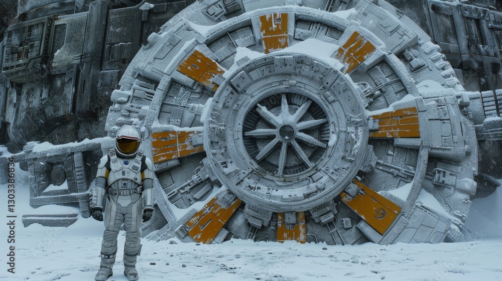 Obraz premium Astronaut gazing at the cosmos from a space station window in a sci fi adventure setting