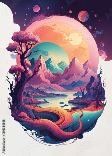 Celestial Vista: The Chromatic Convergence of Worlds