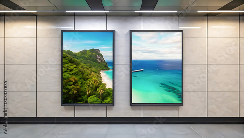 Light box display with white blank space for advertisement. Subway mock-up design. Horizontal