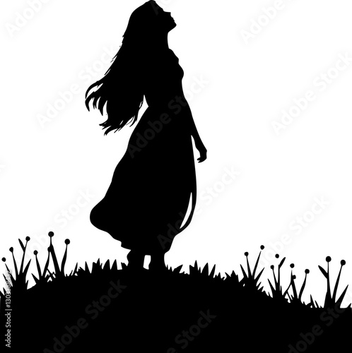 Stylized outline of a woman gazing at the moon mystical and artistic.