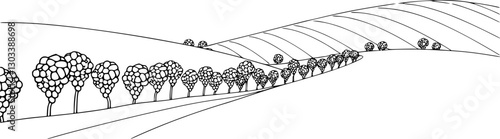 Minimalist vineyard landscape outline elegant line art vector design.