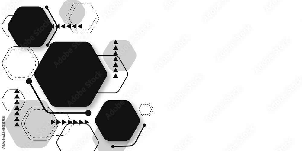 Fototapeta premium Minimalist Black and Gray Honeycomb Technology Pattern. Abstract Tech-Inspired Hexagonal Grid Layout. Illustration. Vector. Hexagon.