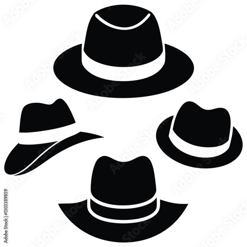 Detective different types of hat silhouette vector illustration set on white background