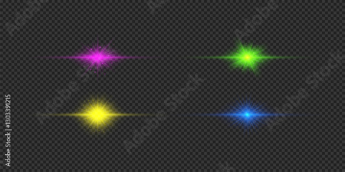 Set of multicolor horizontal light effects of lens flares