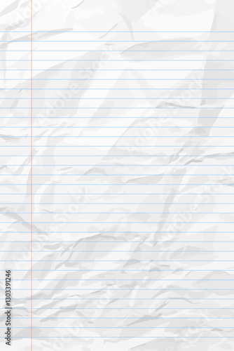 White clean crumpled notebook paper with lines