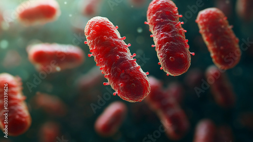 Microscopic view of probiotics bacteria in human stomach highlighting escherichia coli and other microbes essential for digestion gut health immune system microbiology and medical research photo