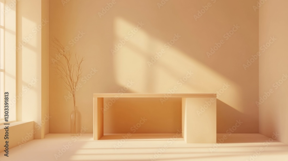 White wall with a modern home office interior in light beige and yellow colors, a minimalist design of a room mock-up White wall with a modern home office interior in light beige and yellow colors, a minimalist design of a room mock-up