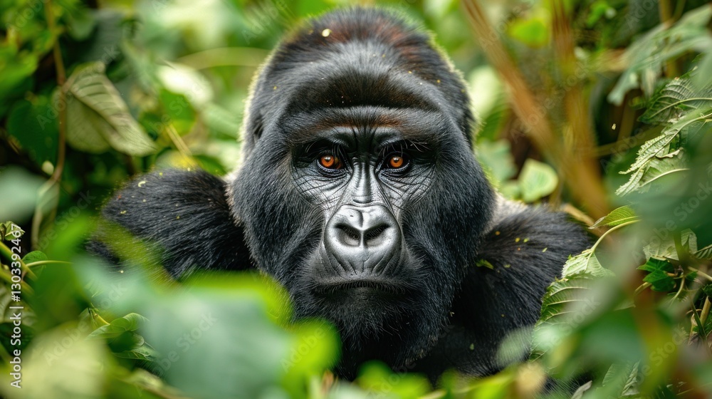 Majestic Mountain Gorilla in Lush African Rainforest Majestic Mountain Gorilla in Lush African Rainforest