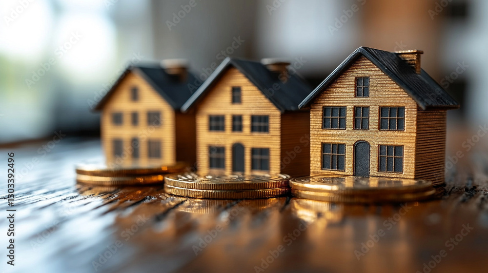 Miniature buildings on stacked coins represent financial growth, investment in real estate, property management success, and economic stability, symbolizing wealth accumulation and business prosperity Miniature buildings on stacked coins represent financial growth, investment in real estate, property management success, and economic stability, symbolizing wealth accumulation and business prosperity