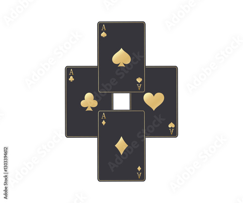 Poker cards black and gold casino cards isolated on white background