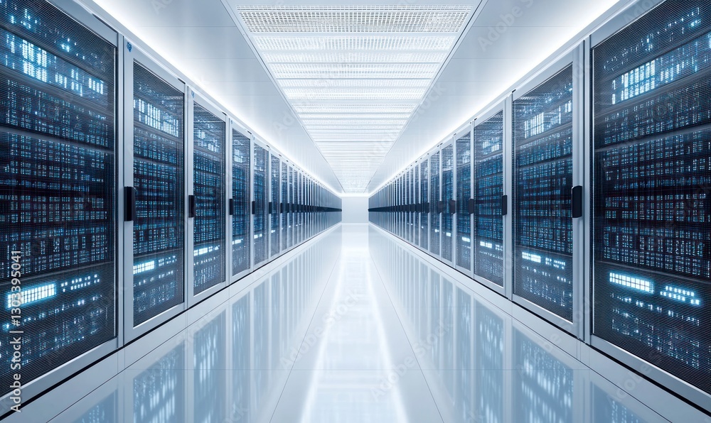 white ceiling with digital data and numbers on it, a long blue glass corridor leading to the right white ceiling with digital data and numbers on it, a long blue glass corridor leading to the right