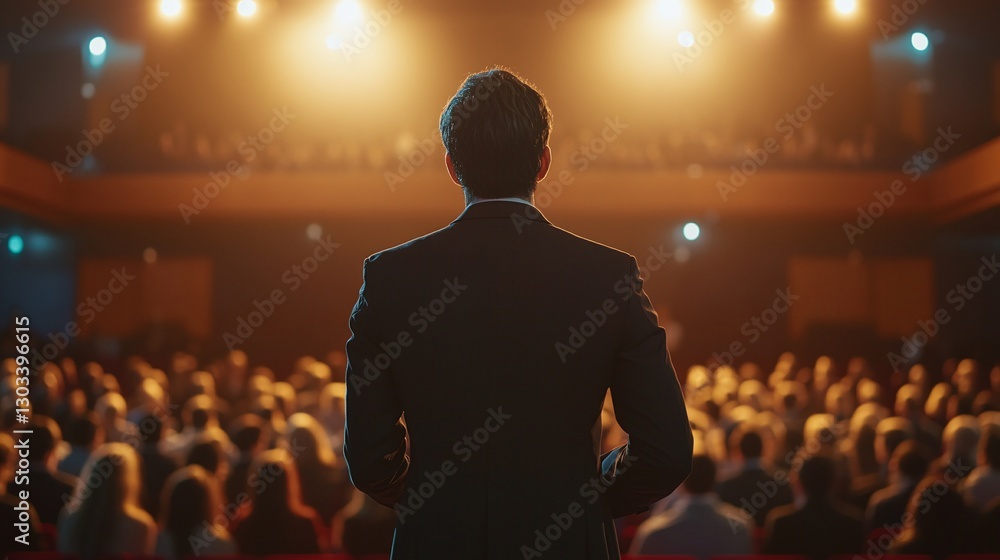 motivational speaker addressing a business audience from the stage at a professional conference delivering a keynote speech on success leadership and career development motivational speaker addressing a business audience from the stage at a professional conference delivering a keynote speech on success leadership and career development