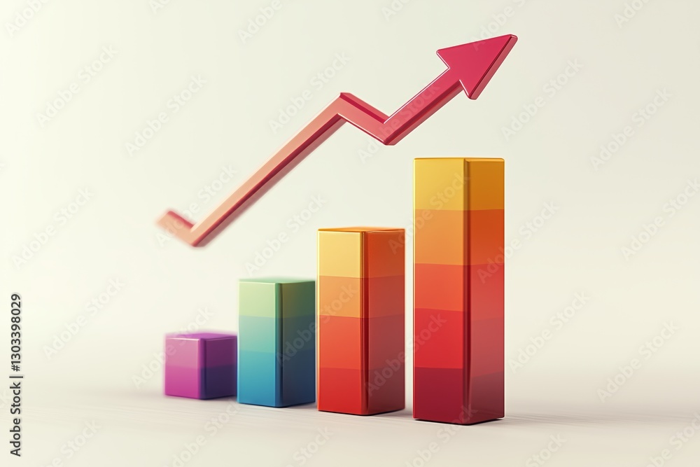 A colorful bar graph with an arrow pointing upwards, indicating growth or progress on a light background A colorful bar graph with an arrow pointing upwards, indicating growth or progress on a light background