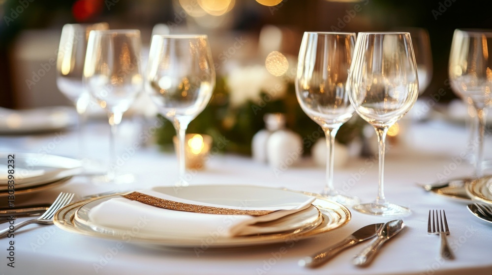 Exquisite dinnerware is artistically arranged on a elegantly set table. The warm glow from candles enhances the cozy ambiance, perfect for a festive celebration or intimate gathering Exquisite dinnerware is artistically arranged on a elegantly set table. The warm glow from candles enhances the cozy ambiance, perfect for a festive celebration or intimate gathering