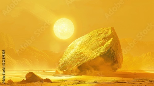 Golden Hour on an Alien Planet: A Monolithic Rock Under a Giant Sun
