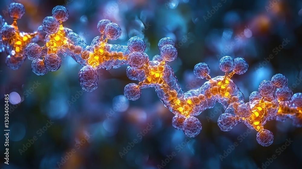 Naklejka premium Microscopic Polymer Chain: A Stunning Visualization of Molecular Structure