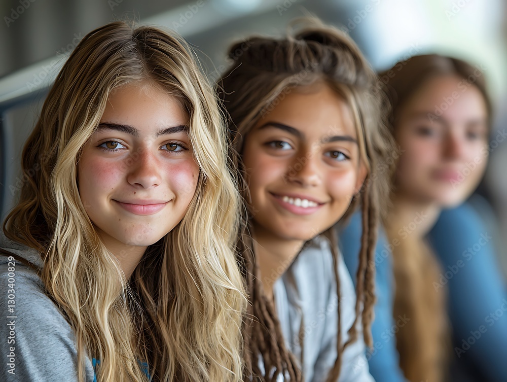 Teens Smiling Together Indoors Teens Smiling Together Indoors