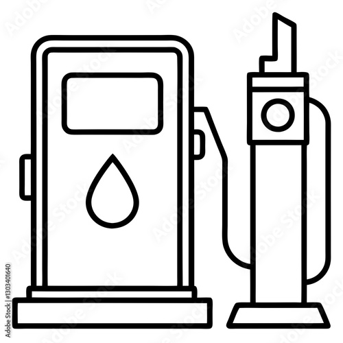 black and white Fuel pump icon in white background