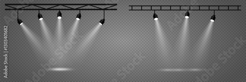 Podium or ceremony lighting, spotlights and lamps. On a transparent background.