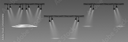 Podium or ceremony lighting, spotlights and lamps. On a transparent background.
