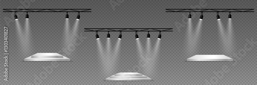 Podium or ceremony lighting, spotlights and lamps. On a transparent background.