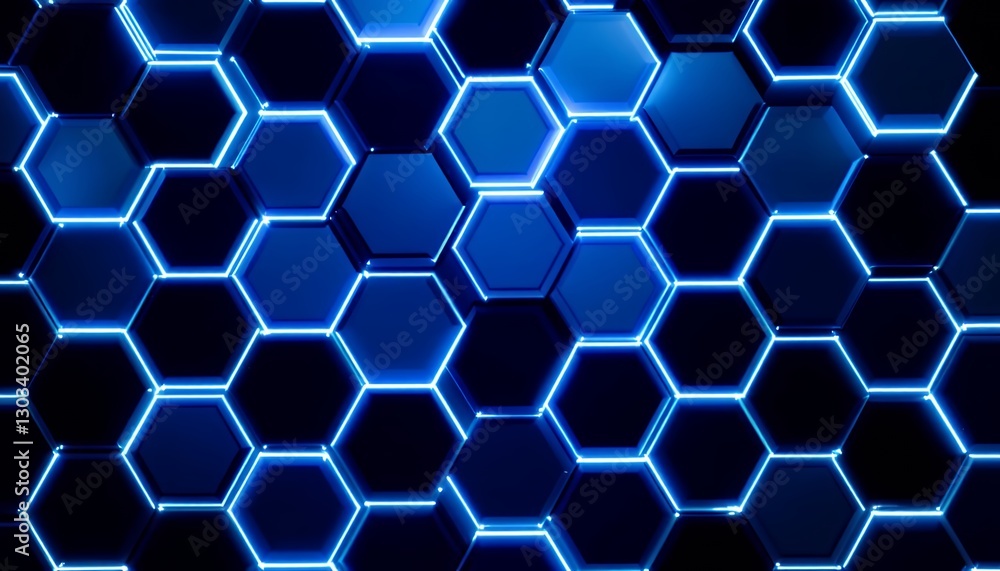 Glowing blue hexagonal pattern on dark background Glowing blue hexagonal pattern on dark background
