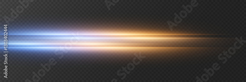 Neon lines of speed and movement of horizontal rays. On a transparent background.