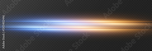 Neon lines of speed and movement of horizontal rays. On a transparent background.