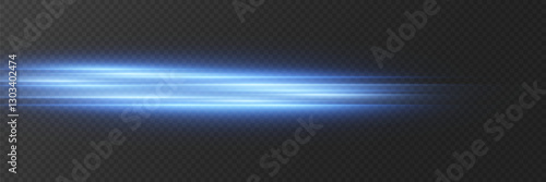Horizontal light flares, line light effect, laser neon beam. On a transparent background.